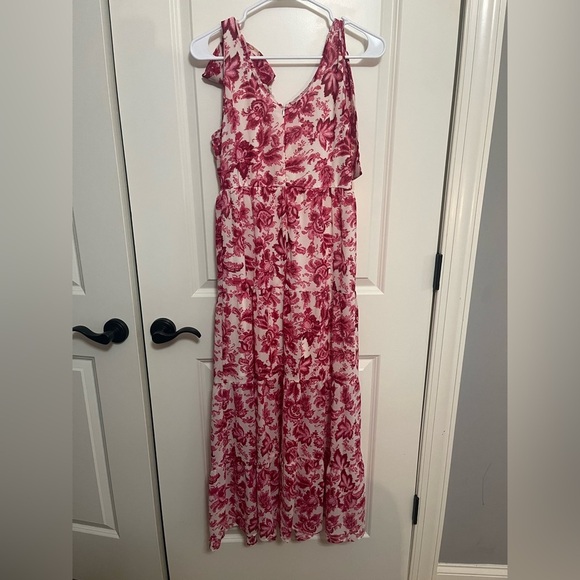 Entro Pink Faux Tie Shoulder Ruffle Tiered Maxi Dress Size Small - Picture 7 of 10